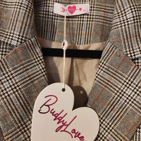 NWT Buddy Love Plaid Double Breasted Oversized Blazer Size Small Brown Tan Cream - Picture 3 of 5